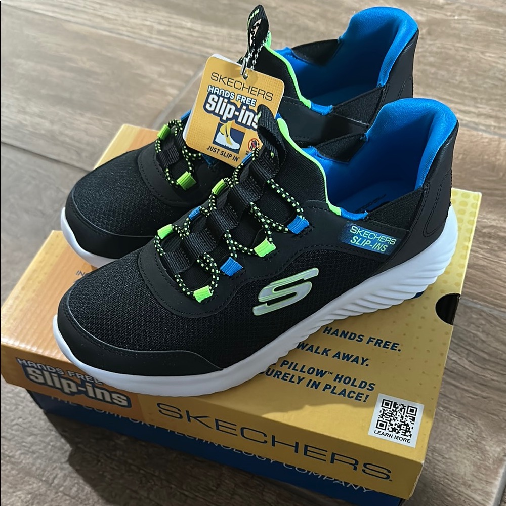Skechers Kids Black and Blue Slip-Ins Shoes
